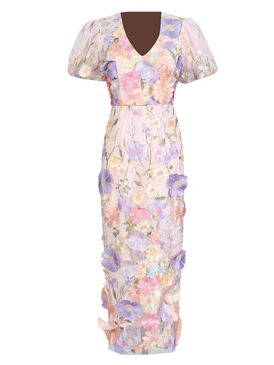 Elena Floral Applique Midi Dress