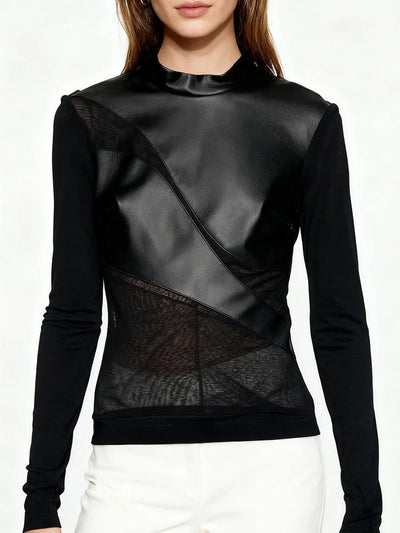 Elena Leather Mesh Long Sleeve Top