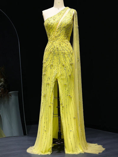 Elena One Shoulder Beaded Evening Gown