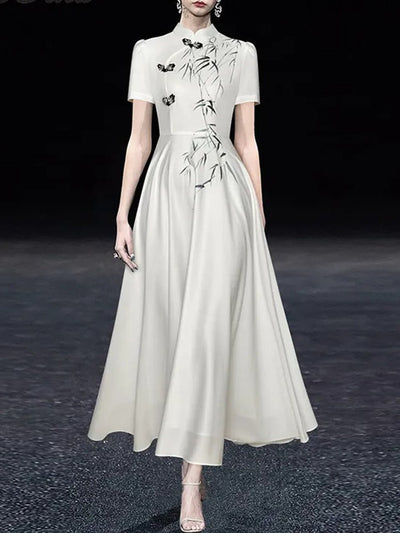 Elena Stand Collar Floral Midi Dress