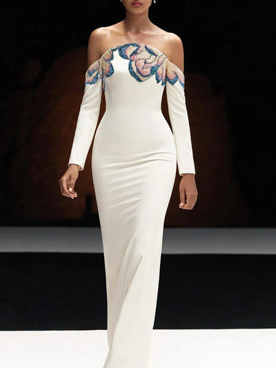 Elise Beaded Off-Shoulder Gown
