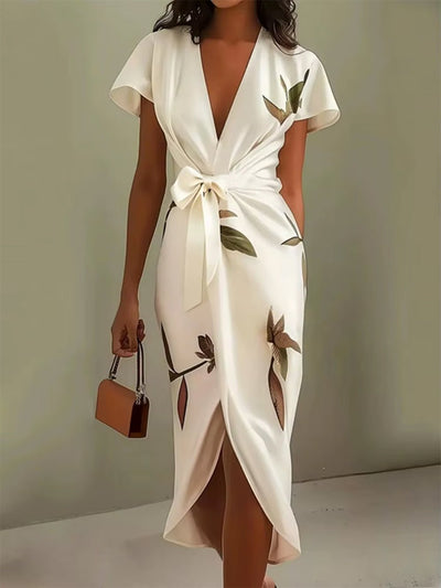 Elise Botanical Wrap Midi Dress