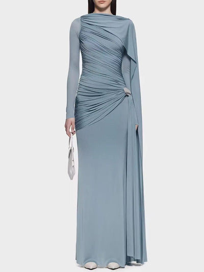 Elise Draped Ruched Cape Gown Dress