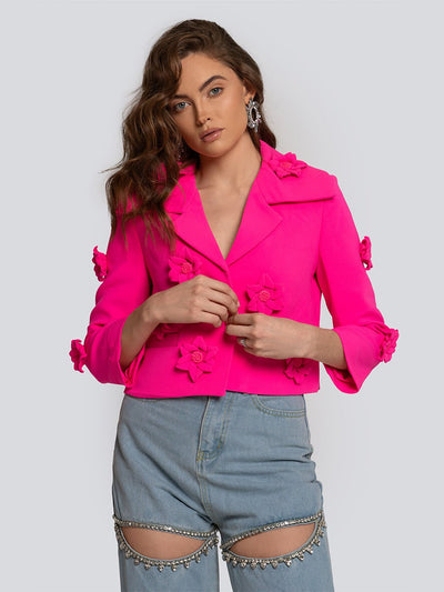 Elise Floral Applique Cropped Jacket
