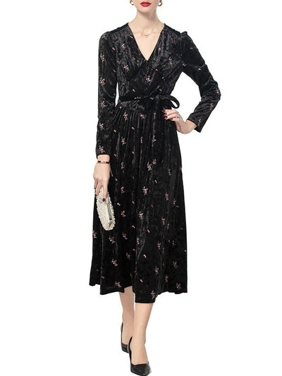 Elise Velvet Embroidered Midi Dress