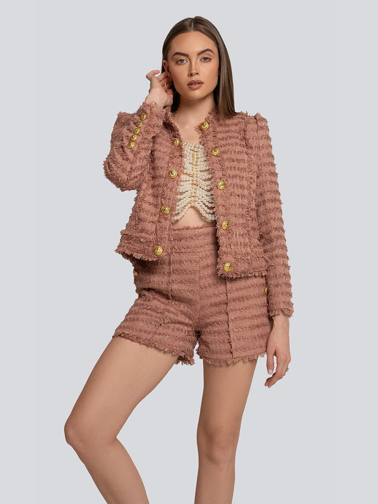 Elizabeth Textured Tweed Gold Button Blazer - Glory Connection