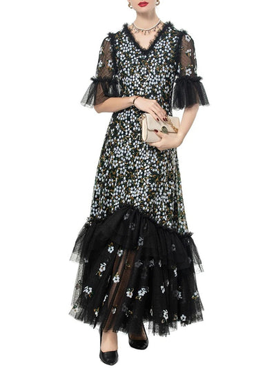Elliana Sequin & Mesh Maxi Dress