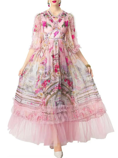Elodie Botanical Ruffle Maxi Dress
