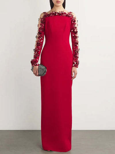 Elodie Floral Applique Column Gown