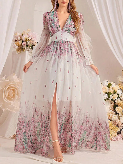 Elodie Floral Chiffon Slit Dress