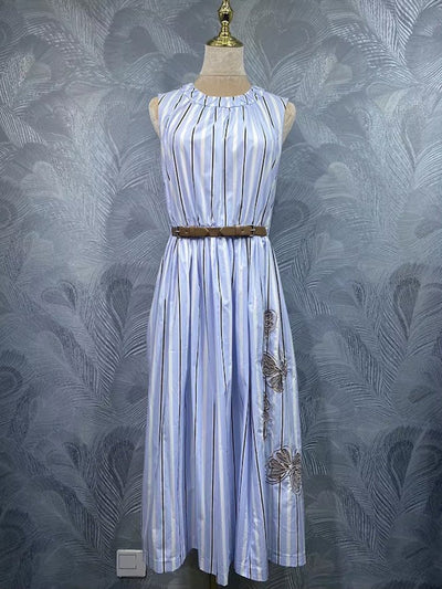 Elodie Pleated Belted Maxi Dress