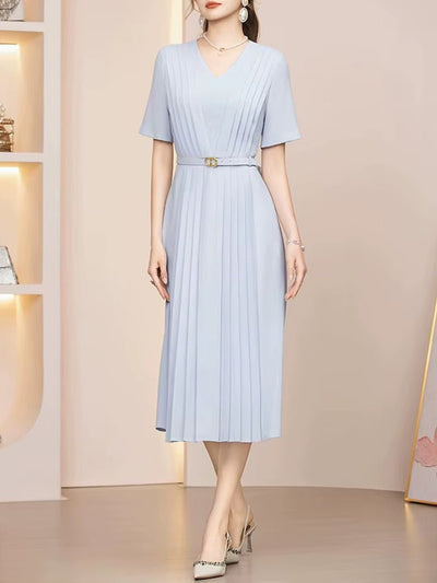 Elodie Pleated Belted Midi Dress