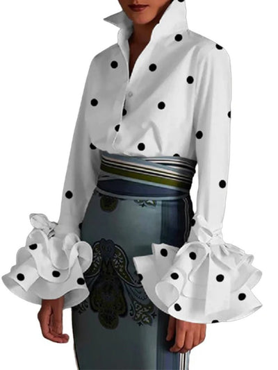 Emely Flared Polka Dot Shirt & Top