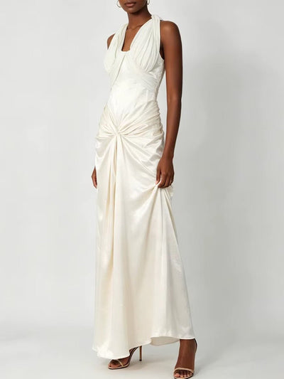 Esme Ruched Halter Satin Gown