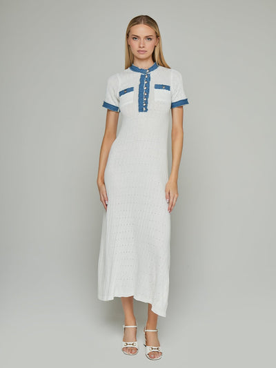 Essenia Denim Edging Buttoned Midi Dress