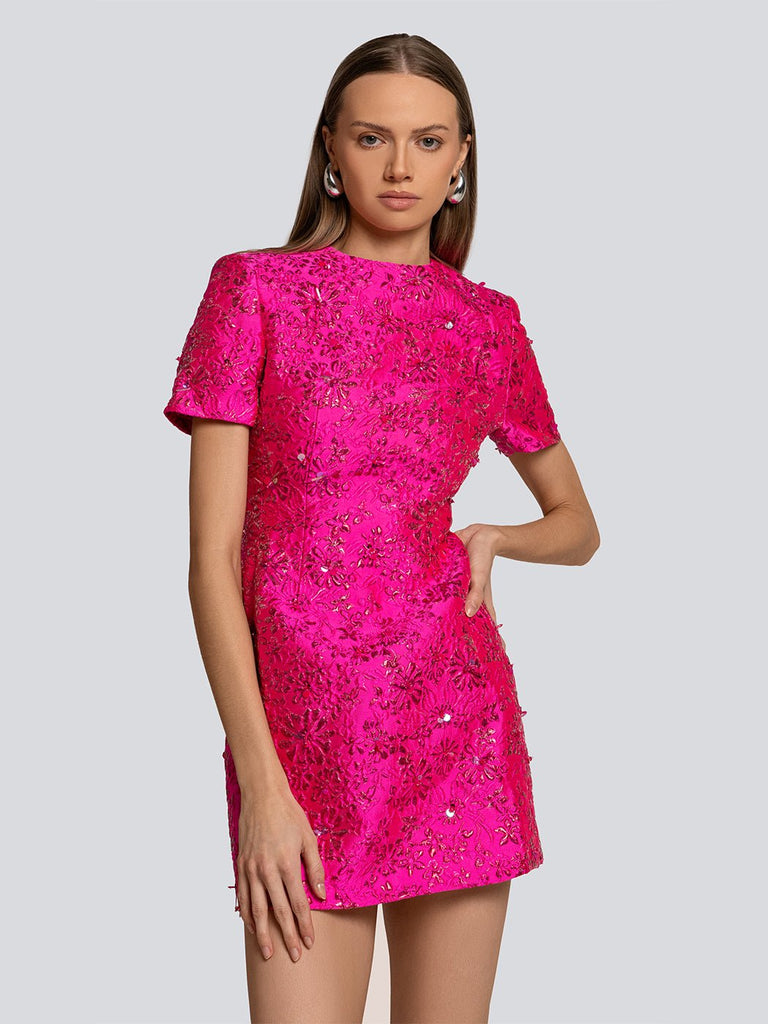 Estelle Flower Detail Short Sleeve Mini Dress - Glory Connection