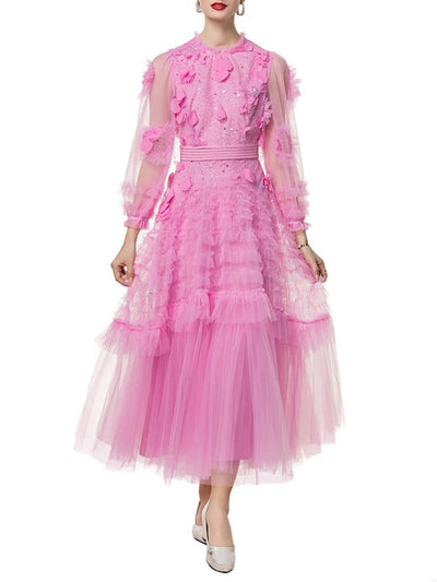 Eva Ruffled Mesh Midi Dress