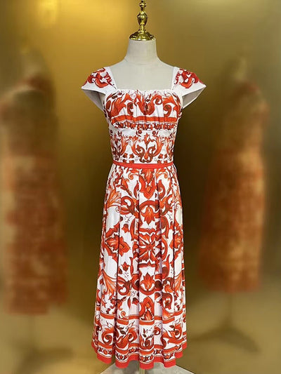 Fiorella Baroque Print Midi Dress