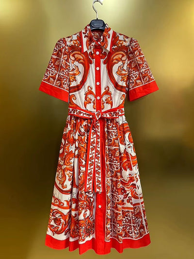 Francesca Paisley Belted Shirt Dress