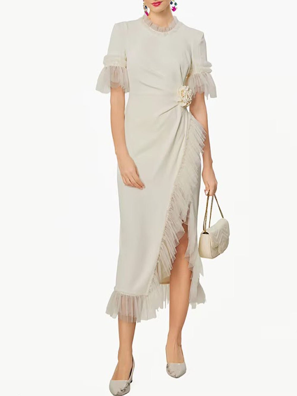 gabrielle midi dress Rosette Draped Dress, White / S 24.0 Hips MON 7/7 CHOCOLATE + SUMMER GUEST Color:782 Strapless Maxi Dress with