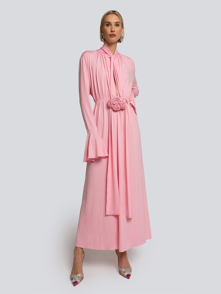 Gena Rose Accent Sheer Long Sleeve Maxi Dress - Glory Connection