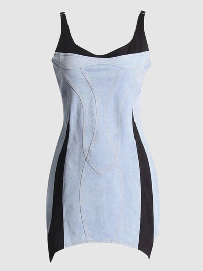 Genevieve Denim Asymmetric Mini Dress