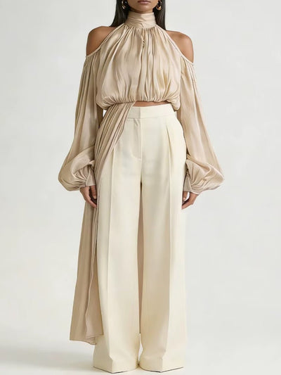 Genevieve Pleated Cold Shoulder Blouse