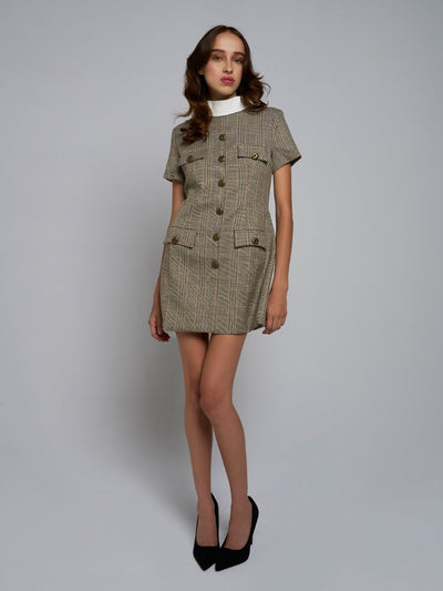 Gianna Buttoned Plaid Mini Dress