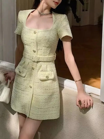 Ginnie Square Neck Buttoned Mini Dress