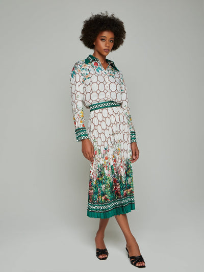 Giovanna Chain Print Shirt & Pleated Midi Skirt Suit