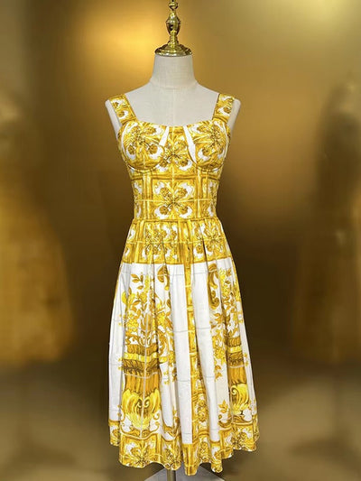 Giselle Corset Print Midi Dress