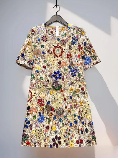 Giselle Jeweled Mosaic Mini Dress