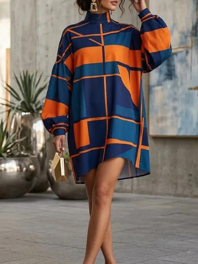 Greta Geometric Turtleneck Sweater Mini Dress