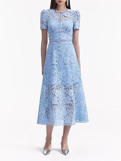 Gurvir Diamond Bow Lace Midi Dress