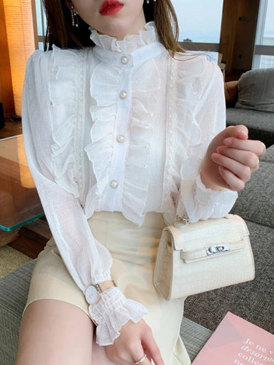 Haania Chic Lace Ruffle Top
