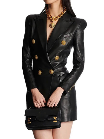 Halla Faux Leather Blazer Dress