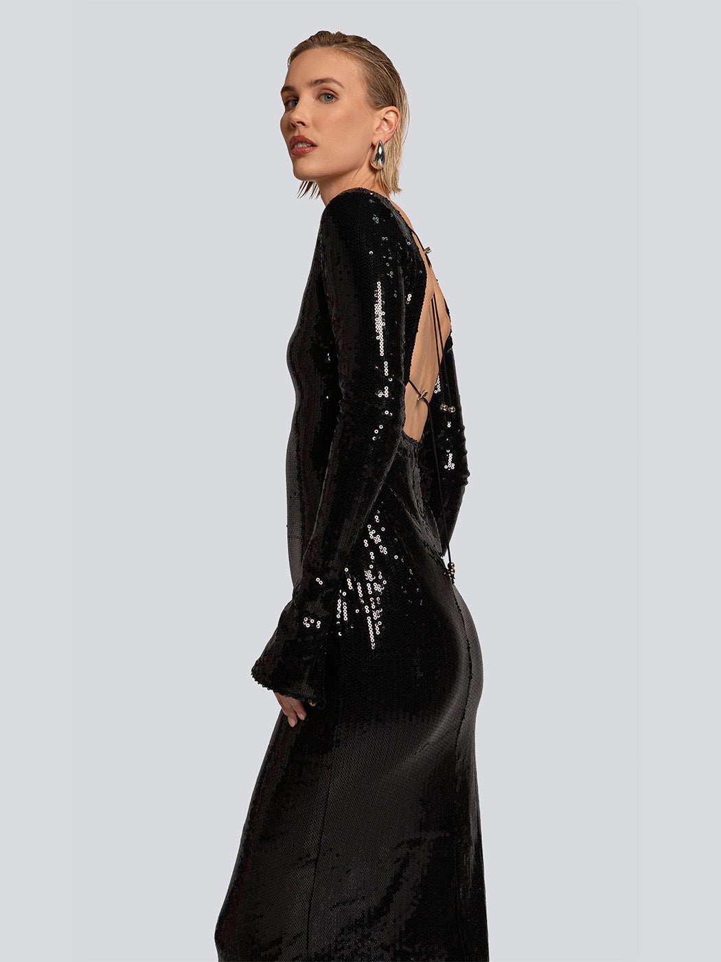Harlow Cut Out Open Back Sequin Midi Dress
