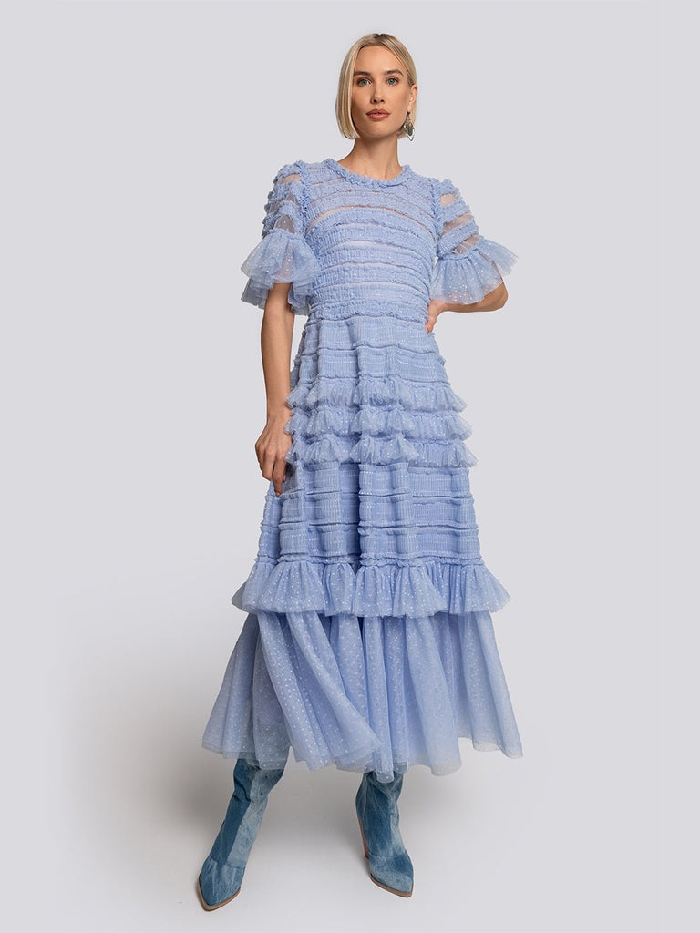 Harper Flutter Sleeve Tiered Midi Dress - Glory Connection