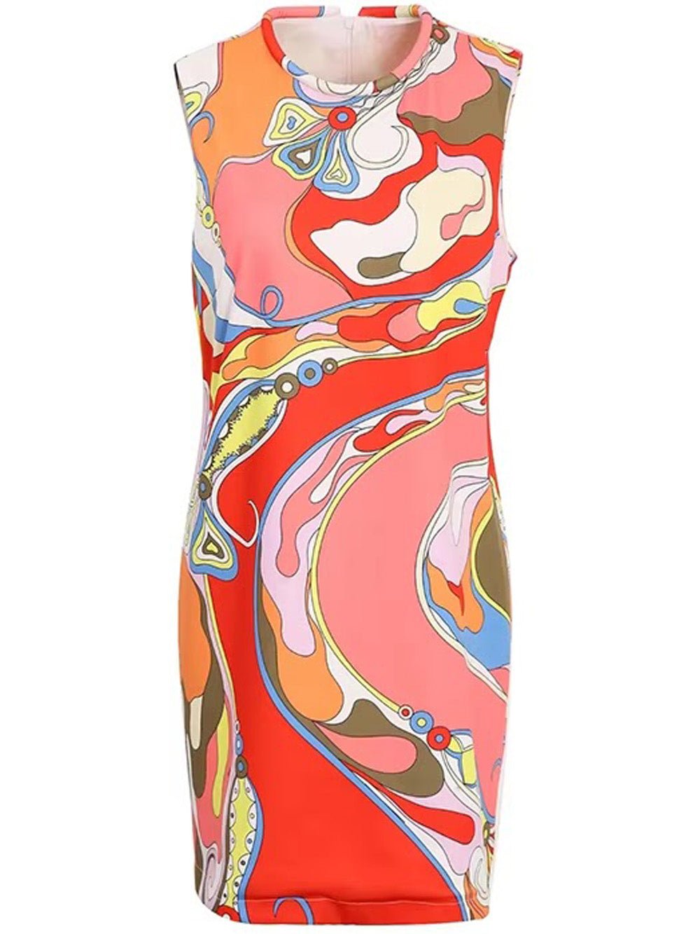 abstract bodycon dress Helena Mini Dress, Multi / M summer 24 Color:Custom color PrettyGarden women's dusty powder catching abstract print mini