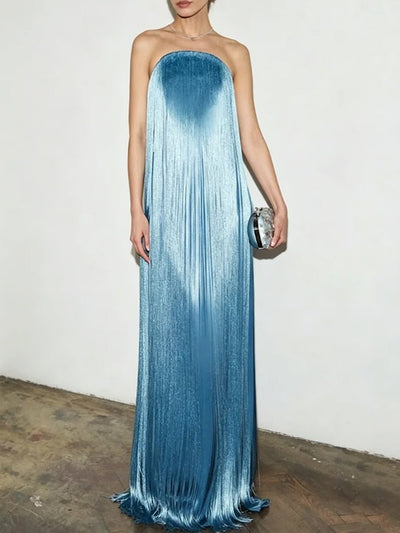 Helena Fringe Column Gown Dress