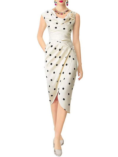 Helena Polka Dot Draped Midi Dress