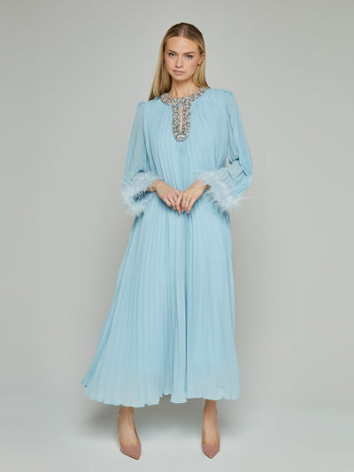 Iman Pleated Feathered Loose Maxi Dress