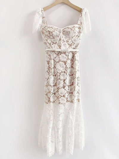 Isabelle Square Neck Lace Midi Dress