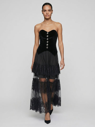 Isadora Black Corset Midi Dress