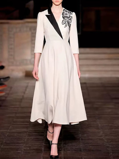 Isadora Contrast Lapel Midi Dress