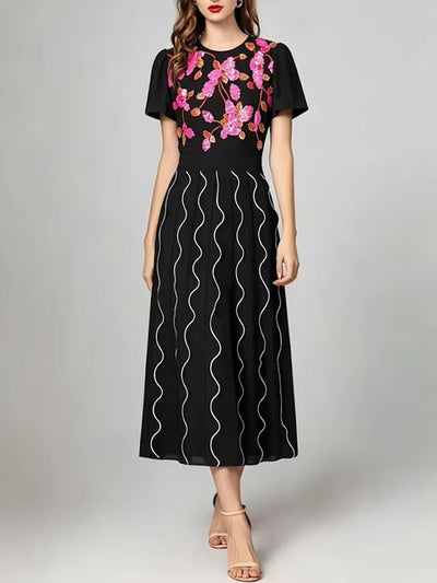 Isadora Embroidered A-Line Midi Dress