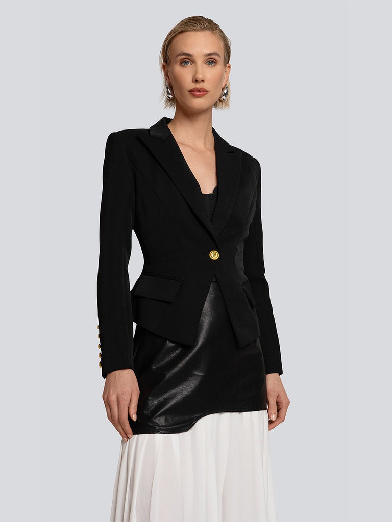 Jackie Gold Buttoned Velvet Tailored Blazer - Glory Connection