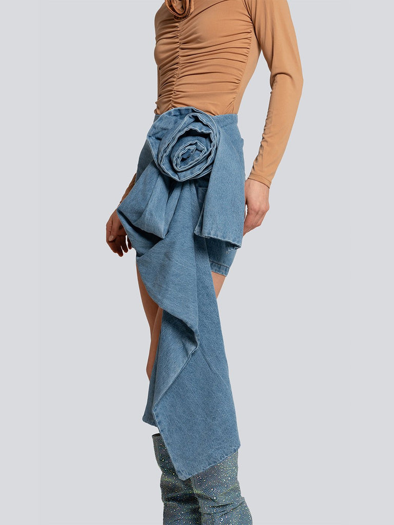 Jasmine Rose Asymmetrical Denim Mini Skirt - Glory Connection