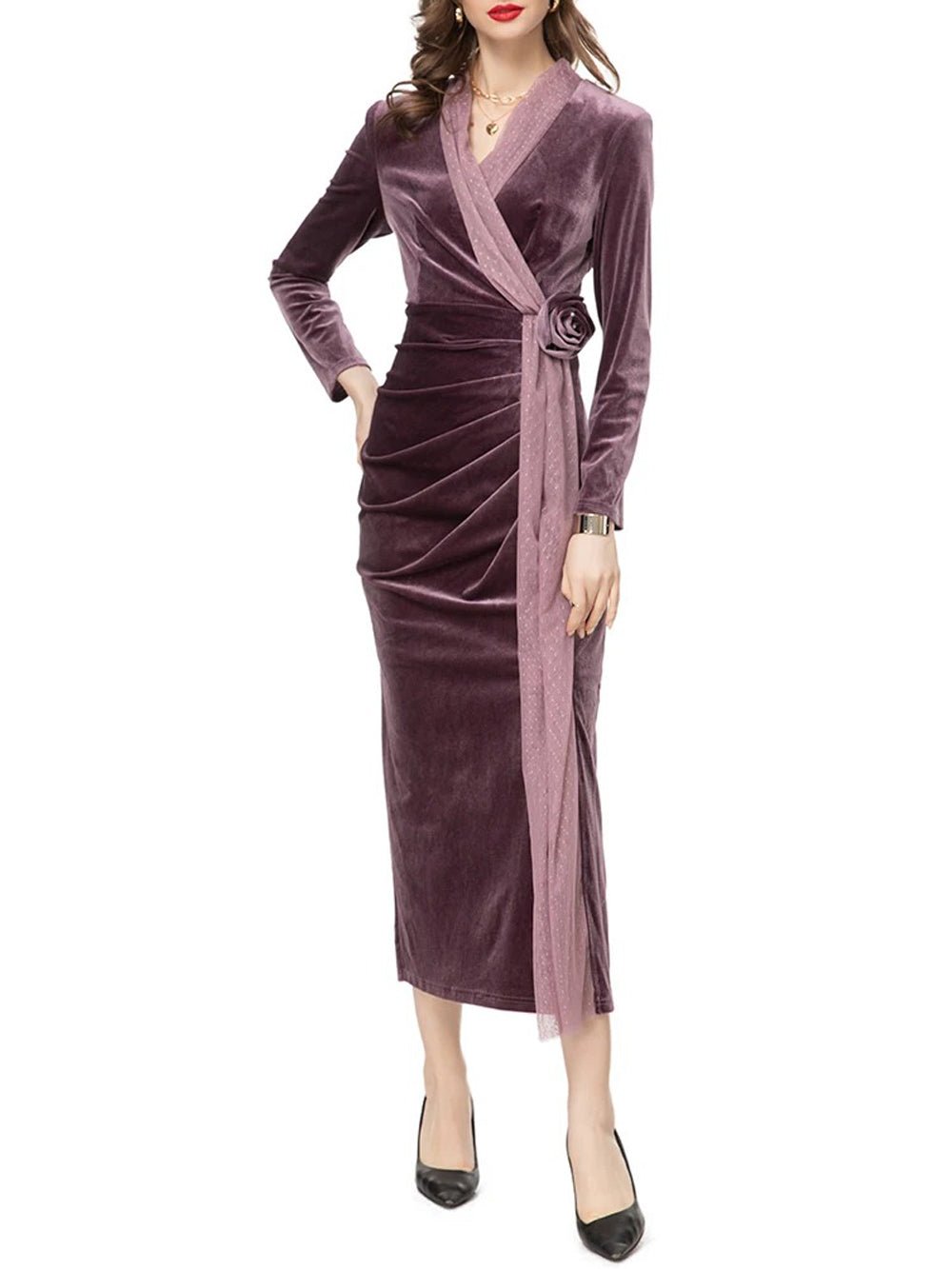 jewelled midi dress Mac Duggal Women's Floral Embellished Flutter Sleeve Midi Dress
