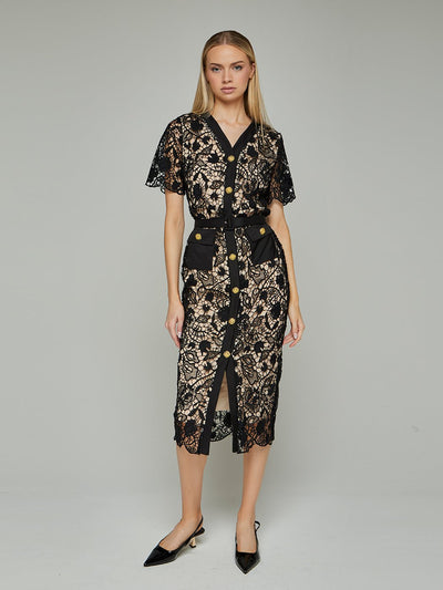 Justina Button-Down Lace Midi Dress